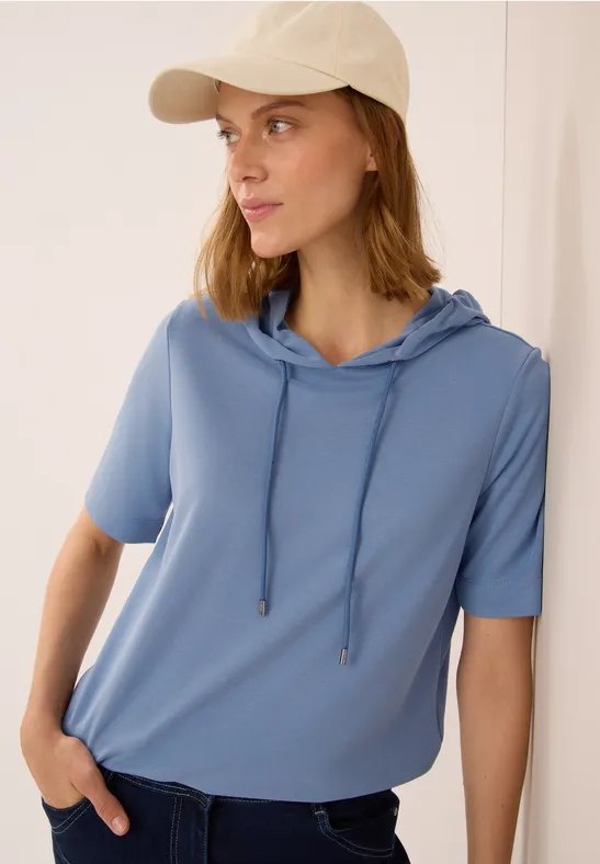 Cecil Damen Piqué Hoodie Shirt in Blau, Gr: L