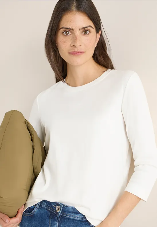 Cecil Damen Shirt mit Rippstruktur in Weiß, Gr: XS