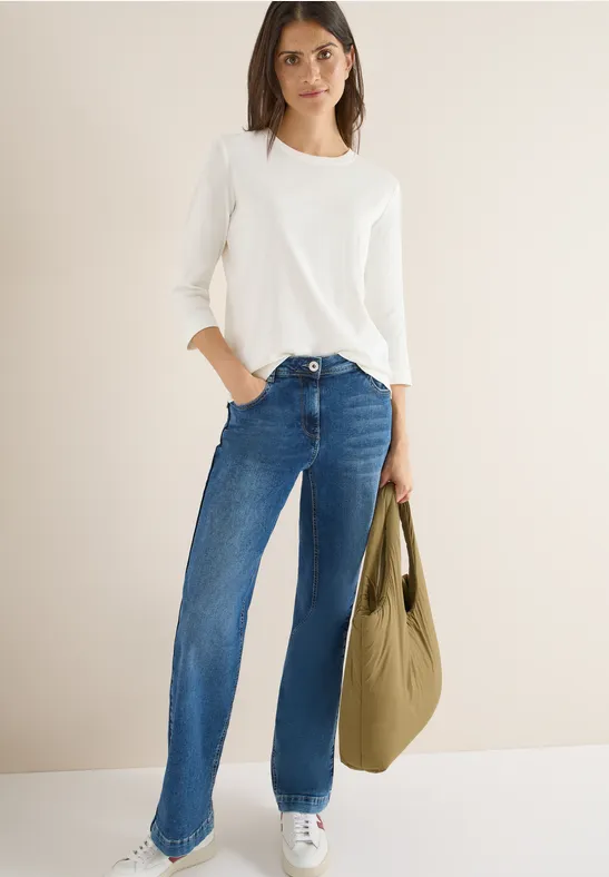 Cecil Damen Shirt mit Rippstruktur in Weiß, Gr: XS