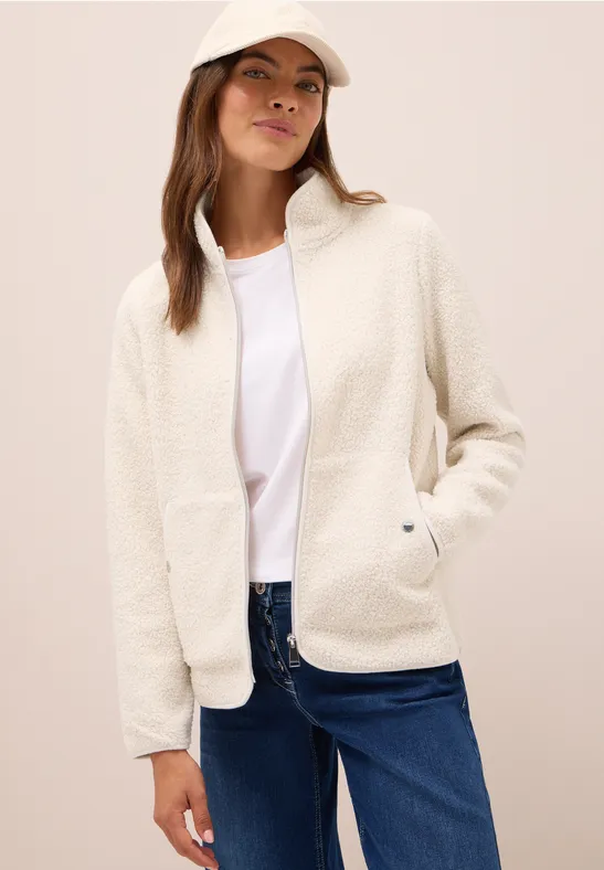 Cecil Damen Jacke aus Teddy-Material mit Zipper in Weiß, Gr: L