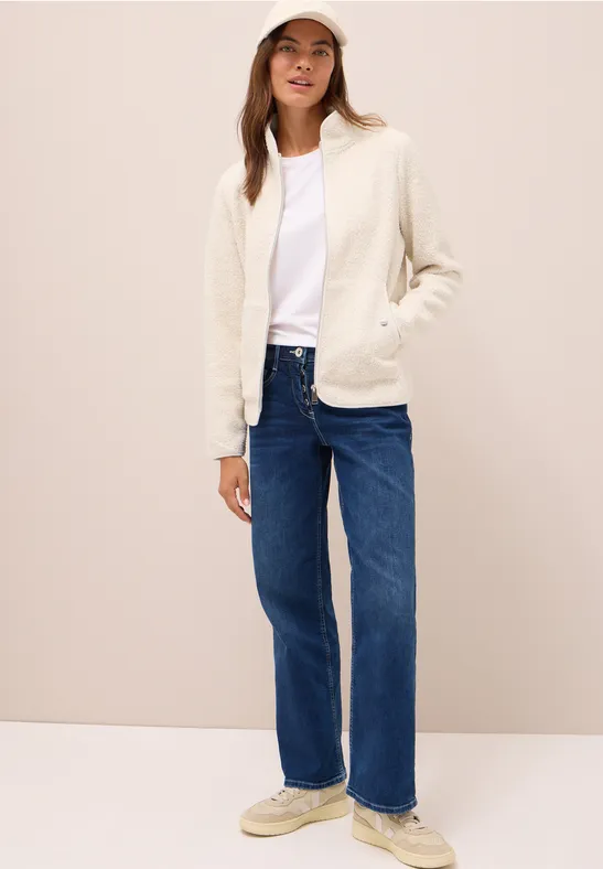 Cecil Damen Jacke aus Teddy-Material mit Zipper in Weiß, Gr: L