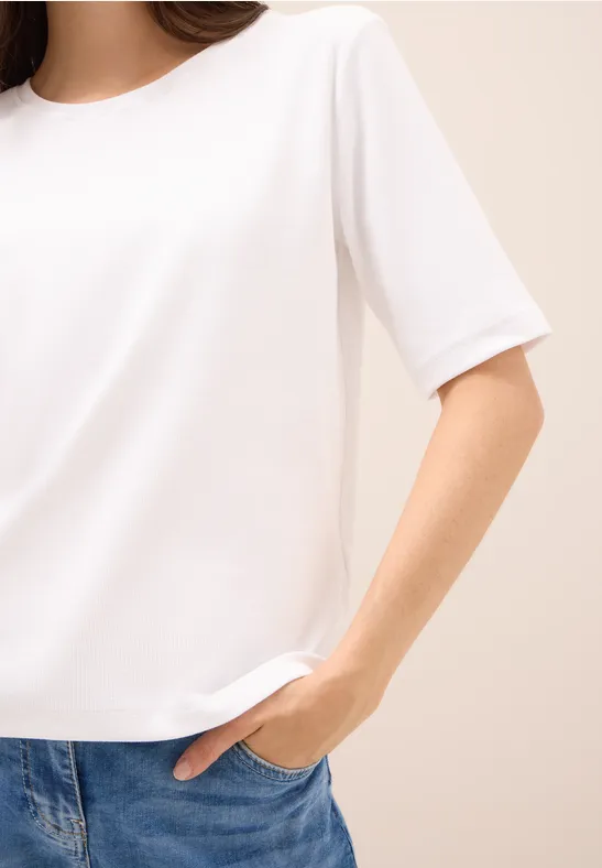 Cecil Damen Basic Ripp T-Shirt in Weiß, Gr: XL