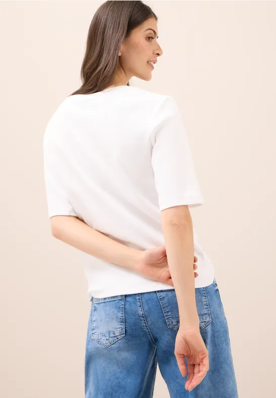 Cecil Damen Basic Ripp T-Shirt in Weiß, Gr: XL