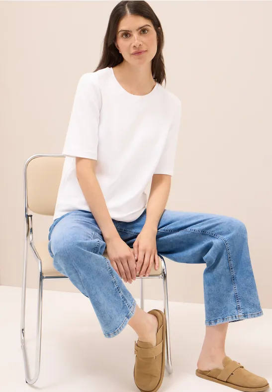 Cecil Damen Basic Ripp T-Shirt in Weiß, Gr: XL
