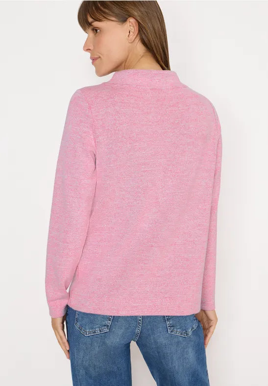 Cecil Damen Funnelneck Melange Rippshirt in Rosa, Gr: XL