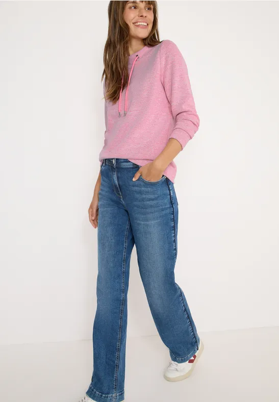 Cecil Damen Funnelneck Melange Rippshirt in Rosa, Gr: XL