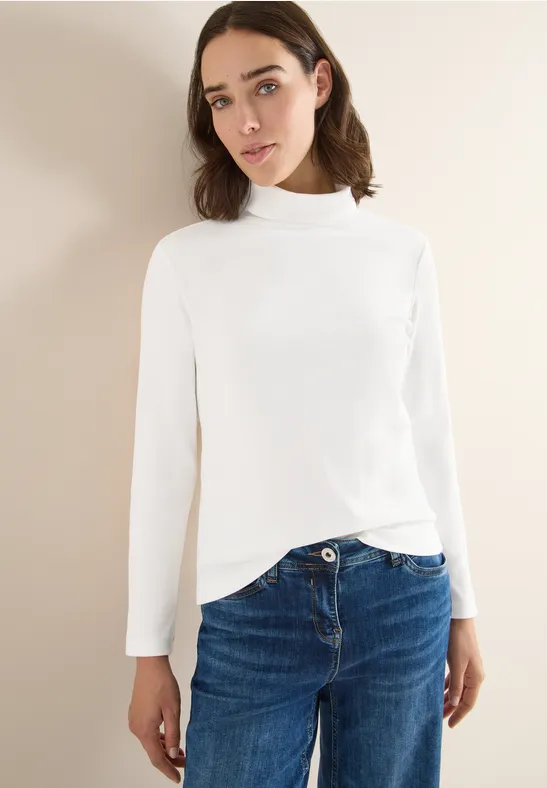 Cecil Damen Langarmshirt in Rippstruktur in Weiß, Gr: XS