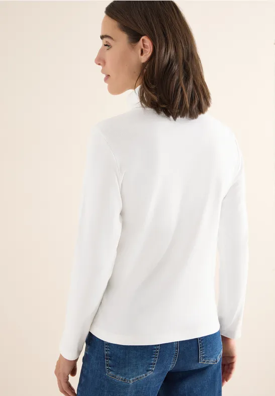 Cecil Damen Langarmshirt in Rippstruktur in Weiß, Gr: XS