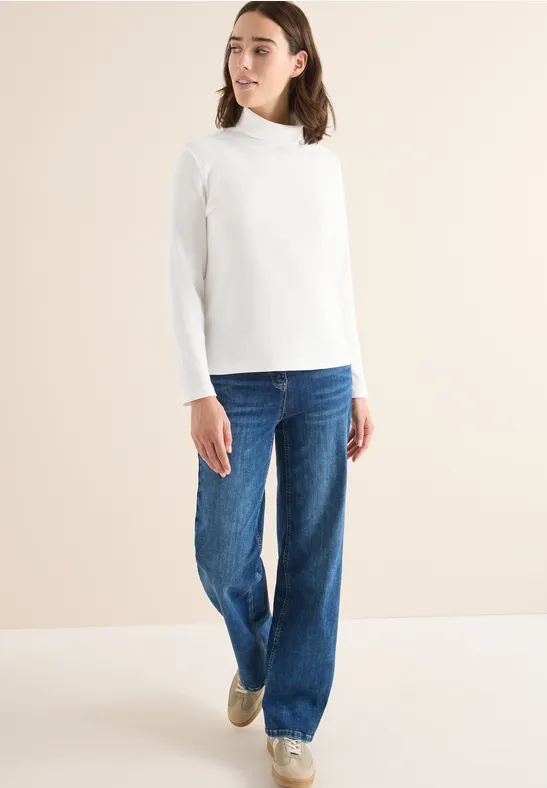 Cecil Damen Langarmshirt in Rippstruktur in Weiß, Gr: XS