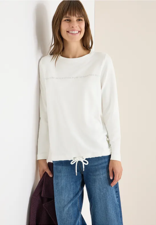Cecil Damen Langarmshirt mit Wording in Weiß, Gr: XL