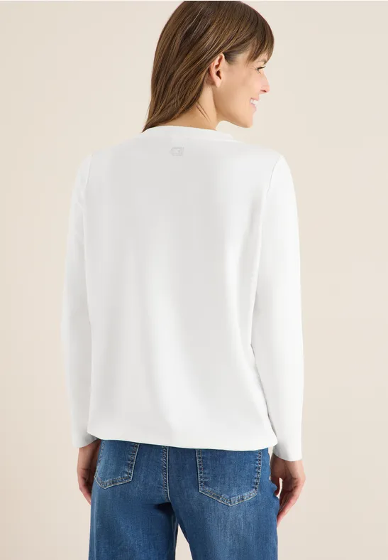Cecil Damen Langarmshirt mit Wording in Weiß, Gr: XL