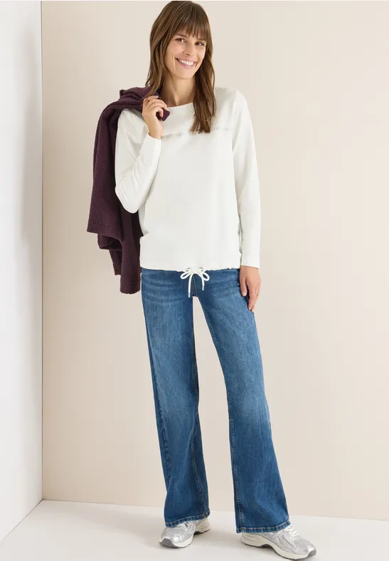 Cecil Damen Langarmshirt mit Wording in Weiß, Gr: XL