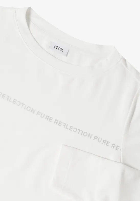 Cecil Damen Langarmshirt mit Wording in Weiß, Gr: XL