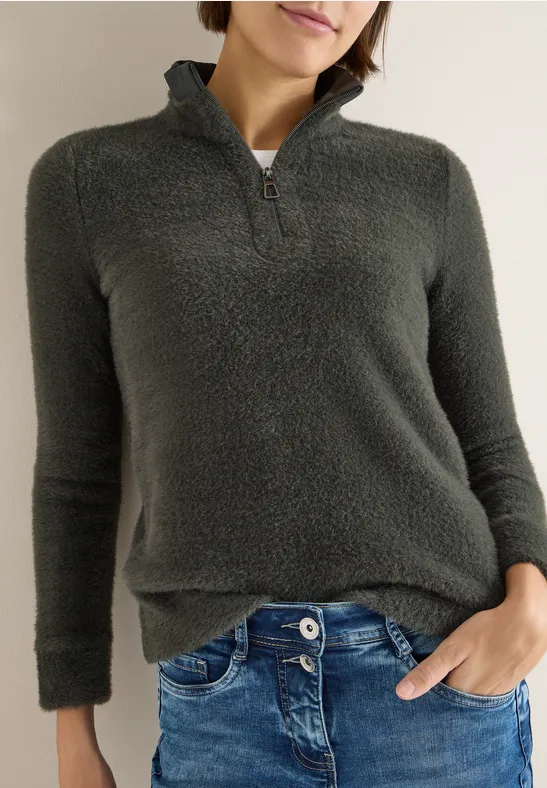 Cecil Damen Federgarnshirt mit Tape in Grün, Gr: L