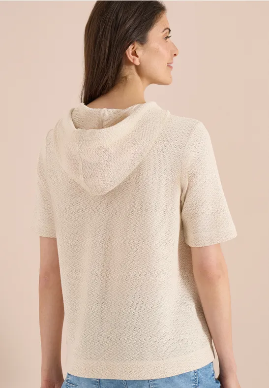 Cecil Damen T-Shirt mit Hoodie und Struktur in Beige, Gr: L