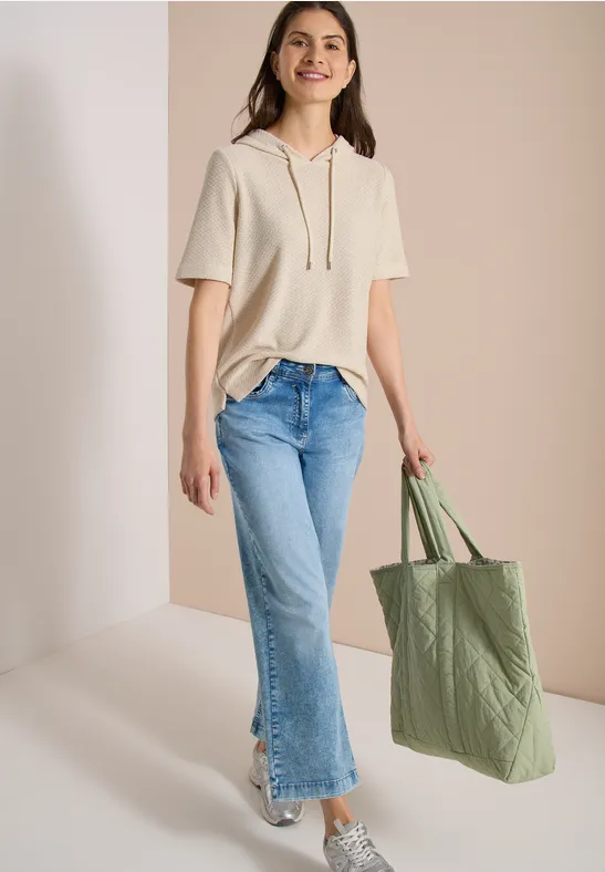 Cecil Damen T-Shirt mit Hoodie und Struktur in Beige, Gr: L