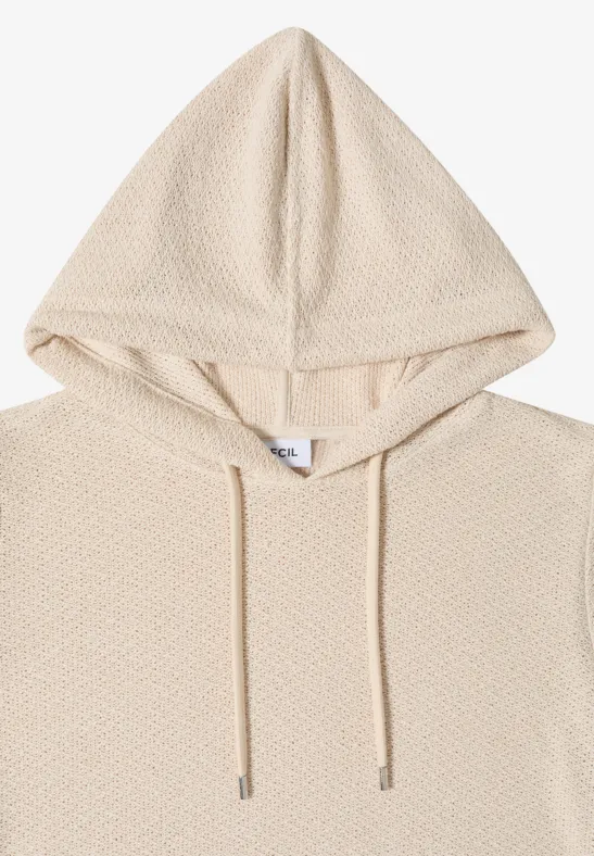 Cecil Damen T-Shirt mit Hoodie und Struktur in Beige, Gr: L