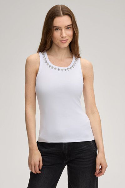 Top Taina Weißes Ärmelloses Tanktop mit Strassverzierungen