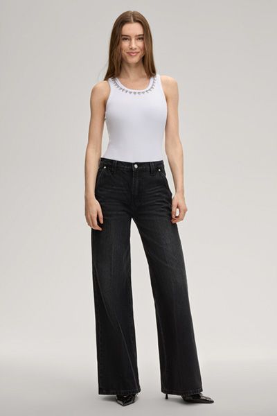 Top Taina Weißes Ärmelloses Tanktop mit Strassverzierungen