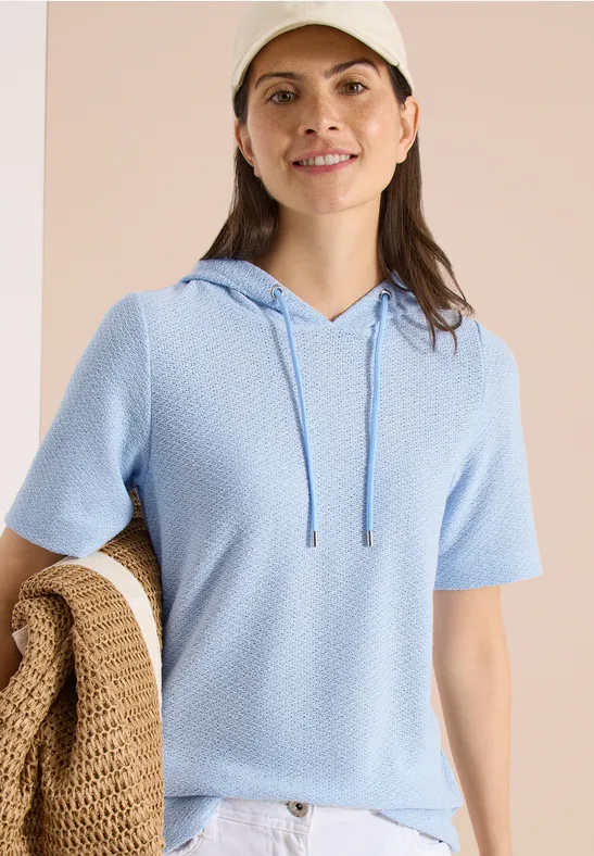 Cecil Damen T-Shirt mit Hoodie und Struktur in Blau, Gr: L