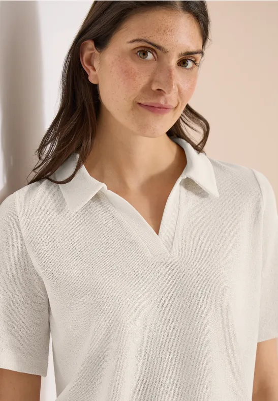 Cecil Damen Kurzarm Poloshirt in Unifarbe in Beige, Gr: L