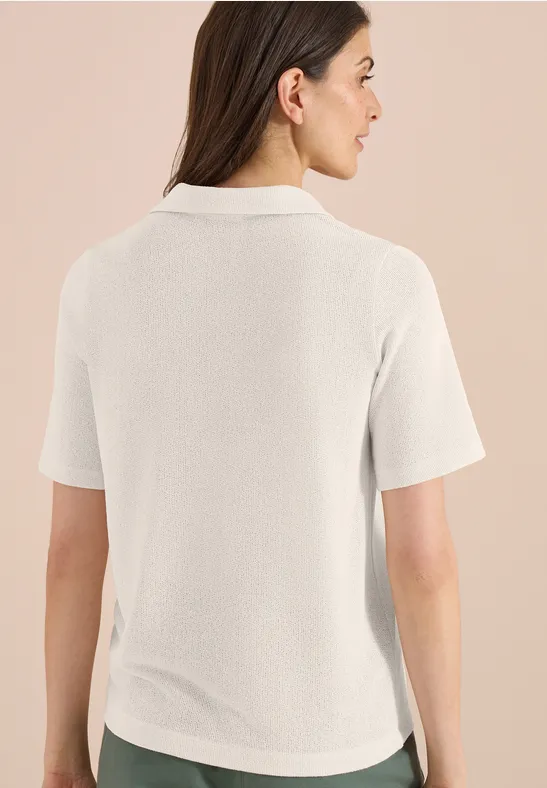 Cecil Damen Kurzarm Poloshirt in Unifarbe in Beige, Gr: L