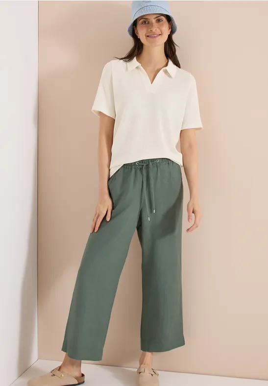 Cecil Damen Kurzarm Poloshirt in Unifarbe in Beige, Gr: L