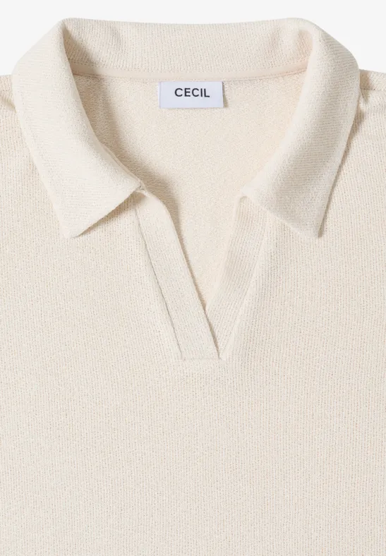 Cecil Damen Kurzarm Poloshirt in Unifarbe in Beige, Gr: L