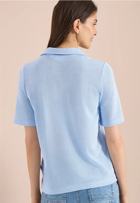 Cecil Damen Kurzarm Poloshirt in Unifarbe in Blau, Gr: L