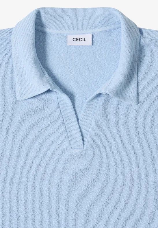 Cecil Damen Kurzarm Poloshirt in Unifarbe in Blau, Gr: L