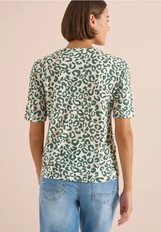 Cecil Damen Kurzarm Shirt mit Knöpfen und Leo-Print in Beige, Gr: L