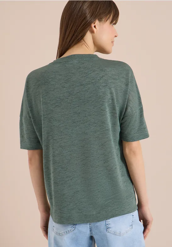Cecil Damen T-Shirt in Leinen-Optik mit Knöpfen in Grün, Gr: L