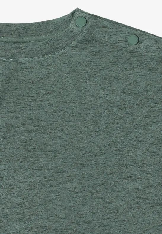 Cecil Damen T-Shirt in Leinen-Optik mit Knöpfen in Grün, Gr: L