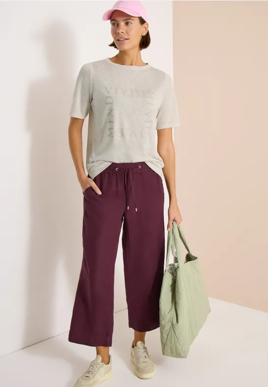 Cecil Damen T-Shirt in Leinen-Optik mit Print in Beige, Gr: L