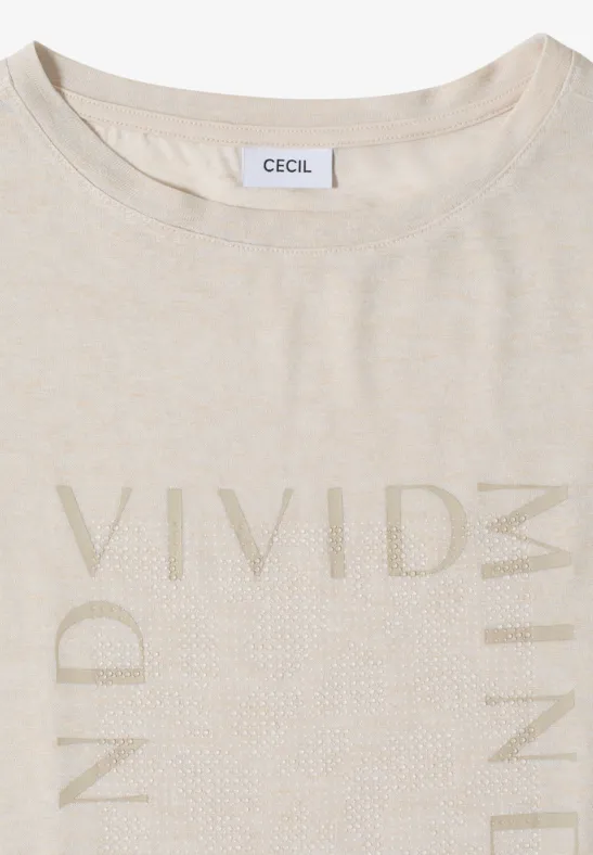 Cecil Damen T-Shirt in Leinen-Optik mit Print in Beige, Gr: L