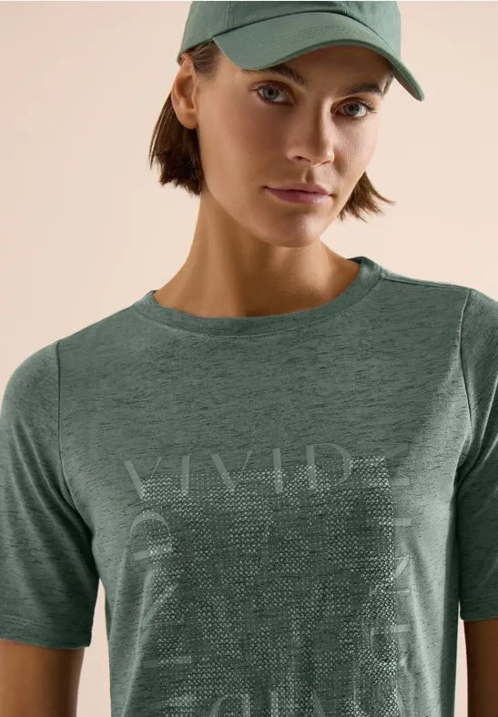 Cecil Damen T-Shirt in Leinen-Optik mit Print in Grün, Gr: L
