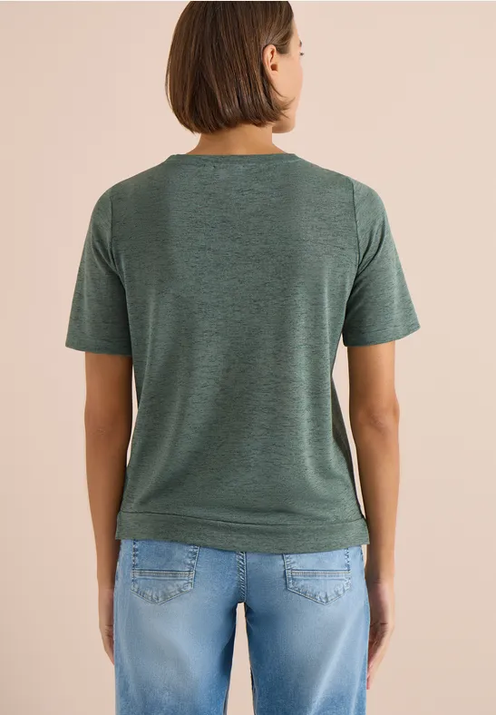 Cecil Damen T-Shirt in Leinen-Optik mit Print in Grün, Gr: L