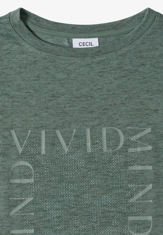 Cecil Damen T-Shirt in Leinen-Optik mit Print in Grün, Gr: L