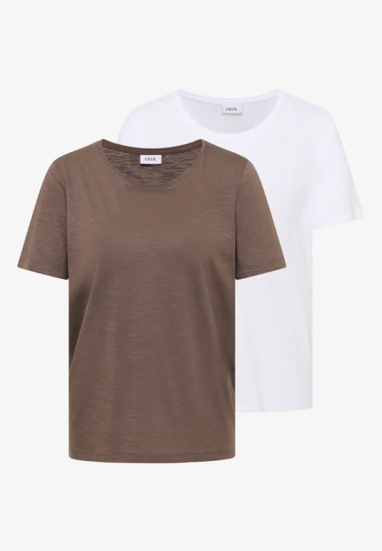 Cecil Damen Basic T-Shirt mit Rundhals im 2er-Pack in Multicolour, Gr: 3XL