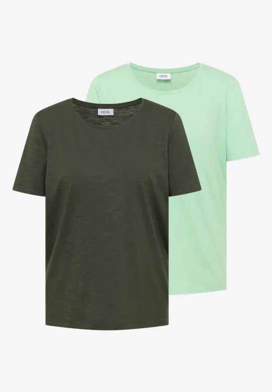 Cecil Damen Basic T-Shirt mit Rundhals im 2er-Pack in Multicolour, Gr: 3XL