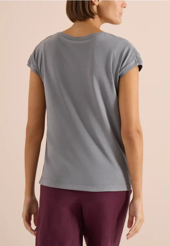 Cecil Damen Kurzarm Shirt mit Boatneck und Raffung in Grau, Gr: 3XL