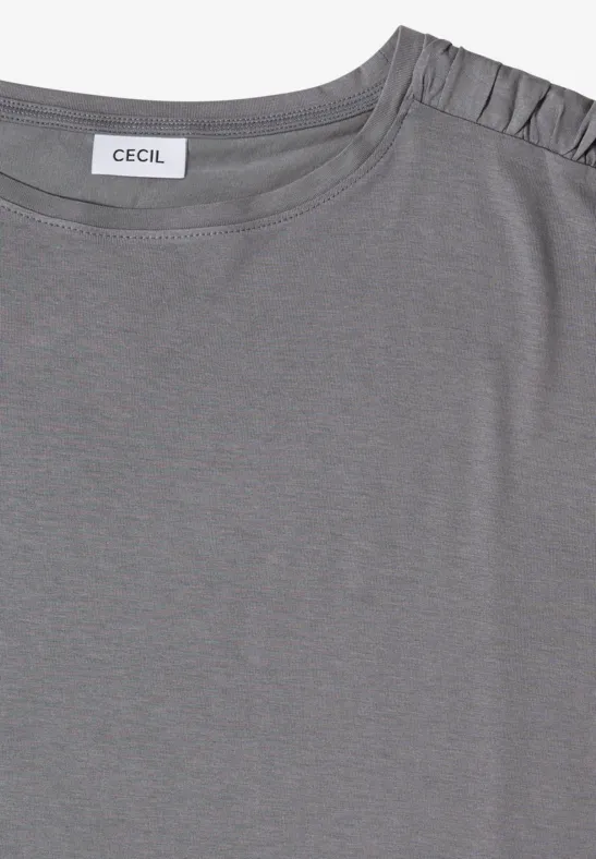 Cecil Damen Kurzarm Shirt mit Boatneck und Raffung in Grau, Gr: 3XL