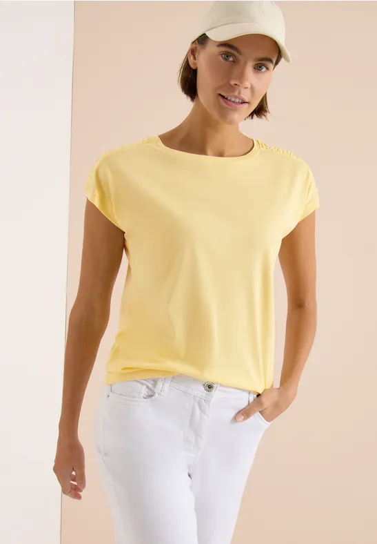 Cecil Damen Kurzarm Shirt mit Boatneck und Raffung in Gelb, Gr: 3XL