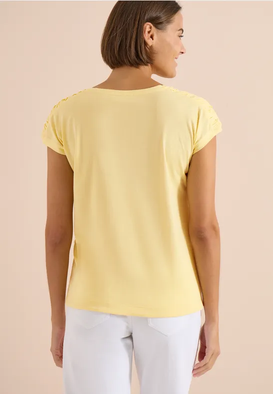 Cecil Damen Kurzarm Shirt mit Boatneck und Raffung in Gelb, Gr: 3XL
