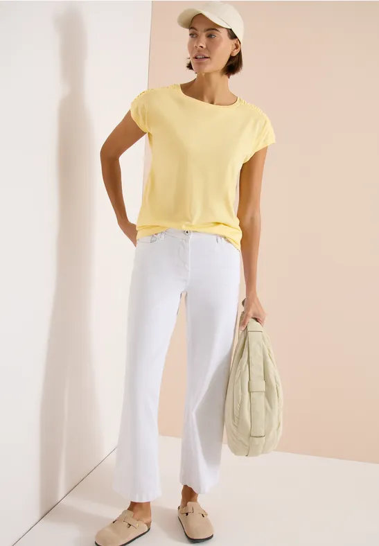 Cecil Damen Kurzarm Shirt mit Boatneck und Raffung in Gelb, Gr: 3XL