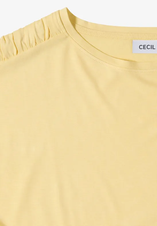 Cecil Damen Kurzarm Shirt mit Boatneck und Raffung in Gelb, Gr: 3XL