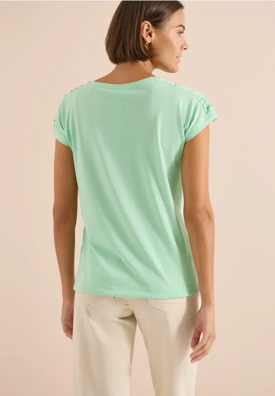 Cecil Damen Kurzarm Shirt mit Boatneck und Raffung in Grün, Gr: 3XL