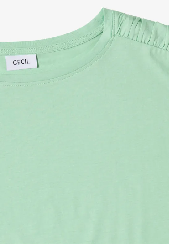 Cecil Damen Kurzarm Shirt mit Boatneck und Raffung in Grün, Gr: 3XL