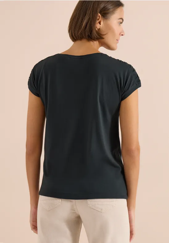 Cecil Damen Kurzarm Shirt mit Boatneck und Raffung in Grün, Gr: 3XL