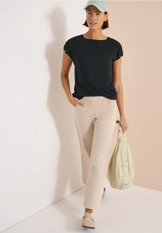 Cecil Damen Kurzarm Shirt mit Boatneck und Raffung in Grün, Gr: 3XL